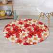 Red And White Hibiscus Hawaiian Elegant Flower Pattern Round Rug Home Decor
