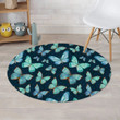 Turquoise Butterfly Pattern Dark Blue Theme Round Rug Home Decor