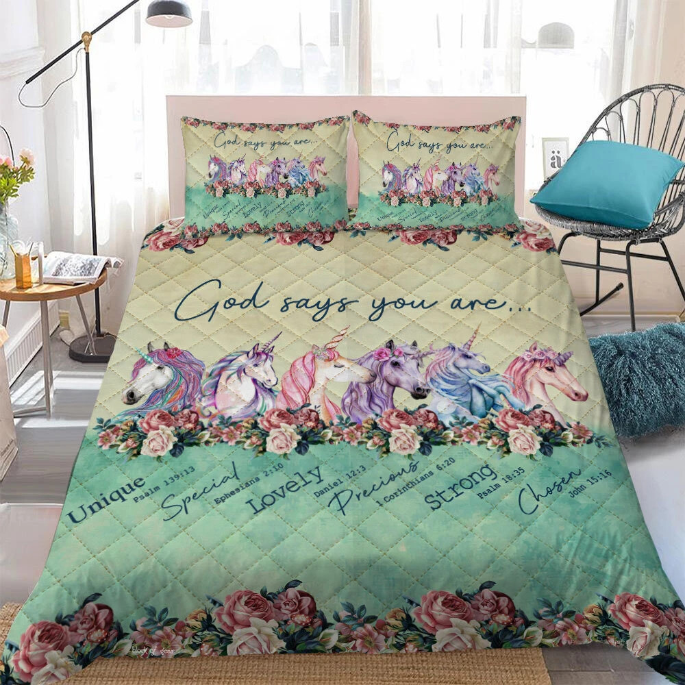 God Says You Are Unicorn 3d Printed Quilt Set Home Decoration