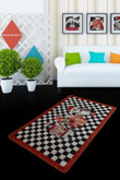 Black And White Checked Cute Character Area Rug Floor Mat Home Decor