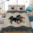Horse Mandala Black And Brown 3d Printed Quilt Set Home Decoration