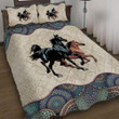 Horse Mandala Black And Brown 3d Printed Quilt Set Home Decoration