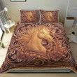 Horse Wood Sculpture 3d Printed Quilt Set Home Decoration