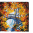 Autumn Forest With Bridge Printed Shower Curtain Home Decor