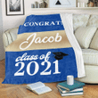 Blue Brown Personalized Graduation Back To School Custom Name Year Fleece Blanket