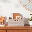 Whitewash Rectangular Handcrafted Rattan Organizing Storage Basket Decorative For Kitchen Bathroom Living Room Bedroom
