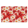 Red And White Hibiscus Hawaiian Print Door Mat