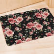 Black Pink Rose Flower Print Door Mat