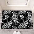Black White Floral Print Door Mat