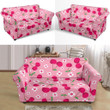 Cute Cherry Flower Pattern Pink Background Sofa Cover