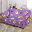 Purple Theme Pomeranian In Cup Pattern Sofa Cover