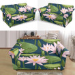 Steel Blue Theme Lotus Waterlily Pattern Sofa Cover