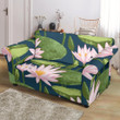 Steel Blue Theme Lotus Waterlily Pattern Sofa Cover