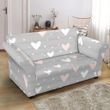 White And Pink Heart Pattern Gray Background Sofa Cover