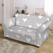 White And Pink Heart Pattern Gray Background Sofa Cover