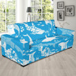 Deep Sky Blue And White Shark Design Sofa Cover