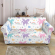 White Theme Colorful Unicorn Rainbow Heart Pattern Beautiful Design Sofa Cover