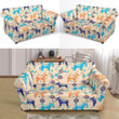 Blue And Gold Horse Pattern Sofa Cover Adorable Design