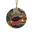 Red Pattern The Stocking Was Hung Pug Dog Round Flat Ornament