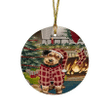 Red Pattern The Stocking Was Hung Airedale Terrier Dog Round Flat Ornament