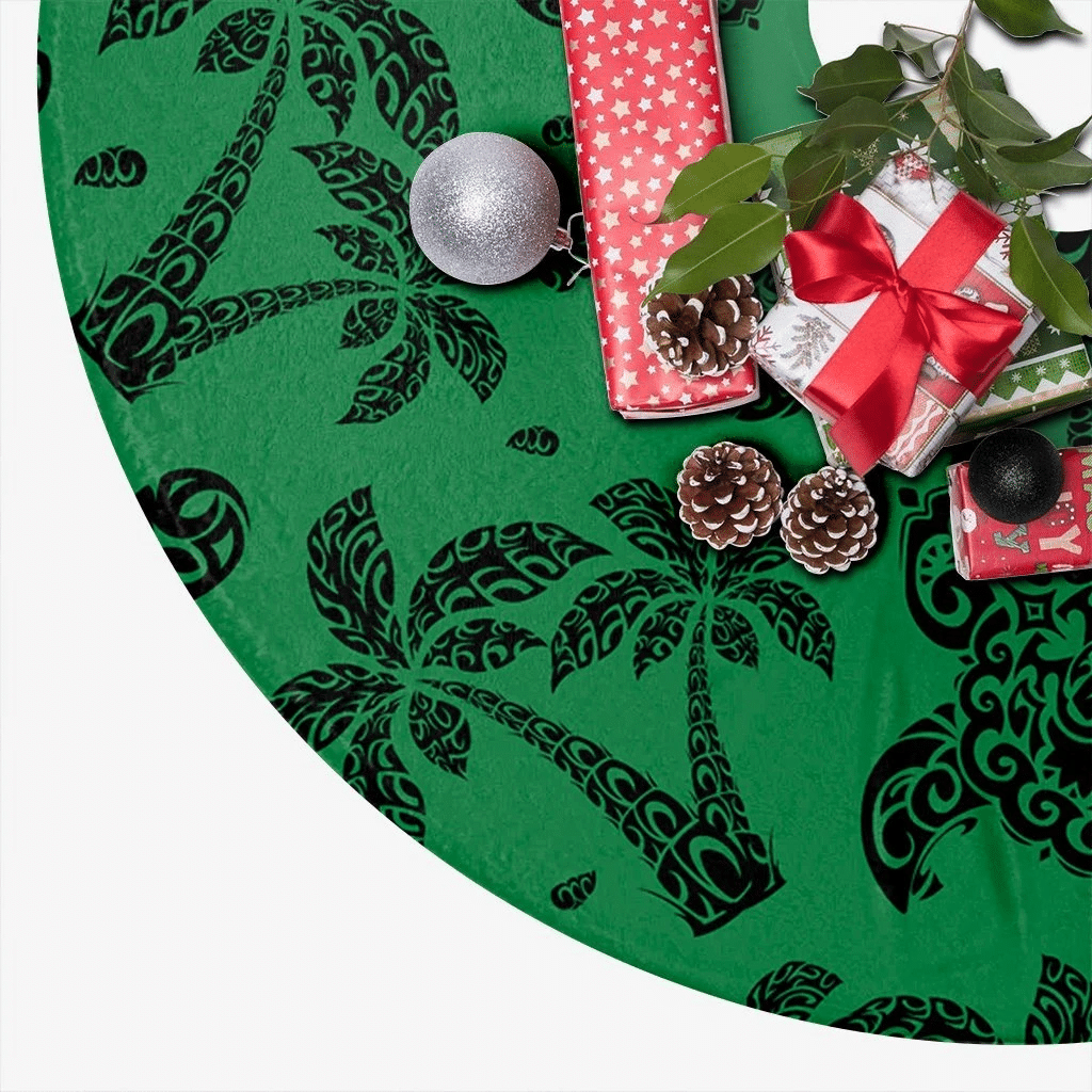 Enticing Tree Skirt Polynesian Turtle Palm And Sea Pebbles Green
