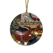 Green And Red Pattern The Stocking Was Hung Pomeranian Dog Round Flat Ornament