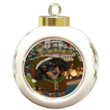 Green And Red Pattern Gift Dachshund Dog Round Ball Ornament