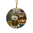Cute Goldendoodle Dog Round Flat Ornament Green And Red Pattern