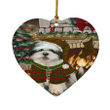 Green And Red Pattern The Stocking Was Hung Lhasa Apso Dog Heart Ornament