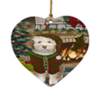 Pretty Tibetan Terrier Dog Heart Ornament Green And Red Pattern