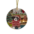 Red Pattern The Stocking Was Hung Boxer Dog Round Flat Ornament