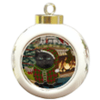 Red And Green Pattern Black Cat Round Ball Ornament