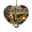Green Pattern Gift Basset Hound Dog Heart Ornament