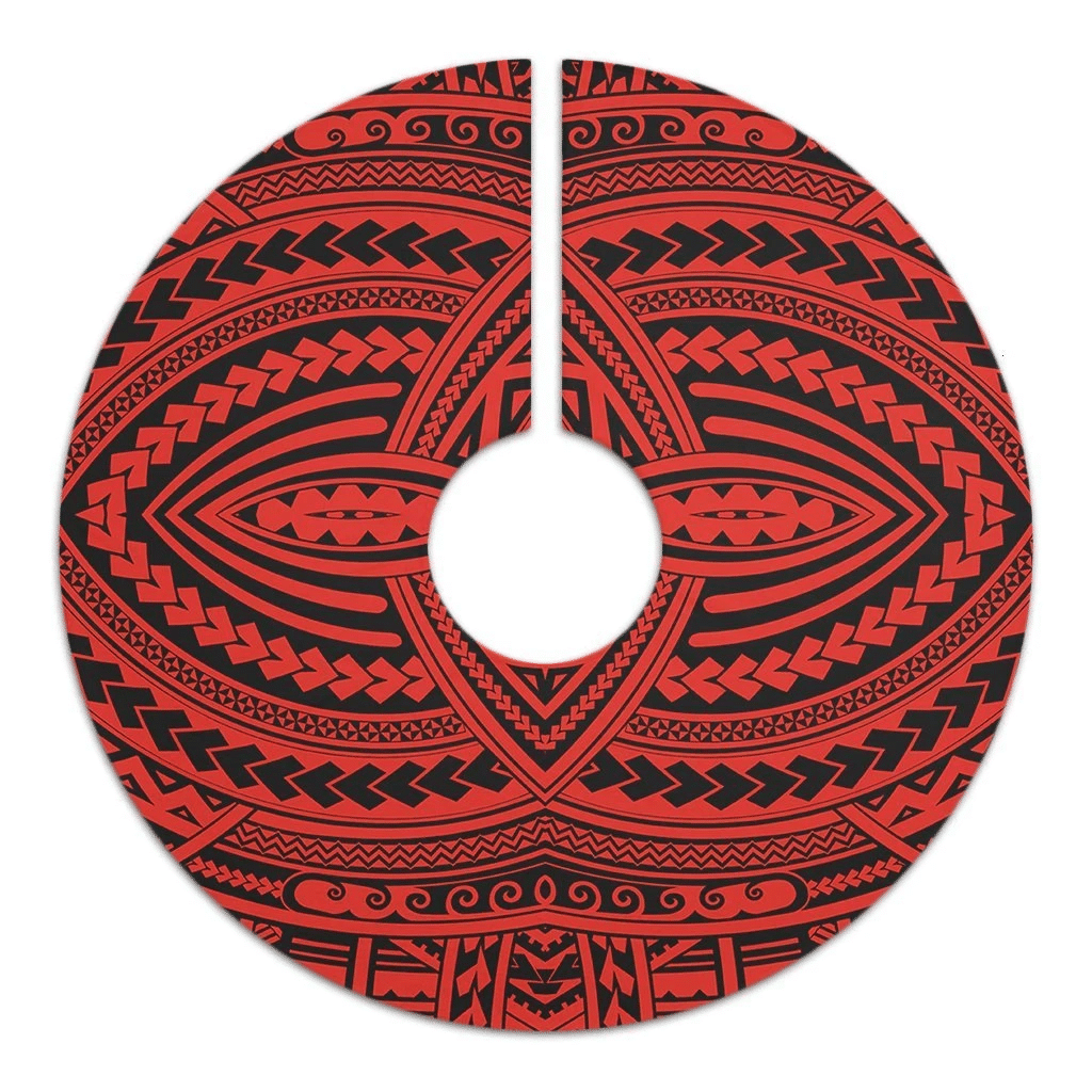 Vibrant Polynesian Seamless Red Design Tree Skirt