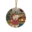 Red Pattern The Stocking Was Hung Goldendoodle Dog Round Flat Ornament