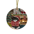 Red Pattern The Stocking Was Hung Tuxedo Cat Round Flat Ornament
