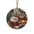 Green And Red Pattern The Stocking Was Hung Persian Cat Round Flat Ornament