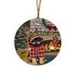 Red Pattern The Stocking Was Hung Rottweiler Dog Round Flat Ornament