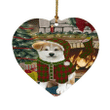 Excellent Akita Dog Red Green Theme Heart Ornament Night