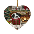 Cute Saint Bernard Dog Heart Ornament Green And Red Pattern