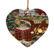 Cute Maine Coon Cat Heart Ornament Green And Red Pattern