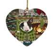 Green Pattern The Stocking Was Hung Bull Terrier Dog Heart Ornament