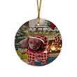 Red Pattern The Stocking Was Hung Dachshund Dog Round Flat Ornament