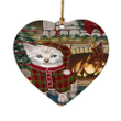 Awesome Red Green Theme Heart Ornament Night Bengal Cat