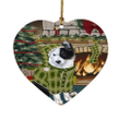 Green Pattern The Stocking Was Hung Border Collie Dog Heart Ornament