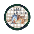 Bountiful Blessings Tan Plaid Wooden Circle Door Sign Home Decor