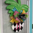 Black And White Rhombus Pineapple Wooden Custom Door Sign Home Decor With Bow