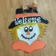 Cute Scarecrow Head Wooden Custom Door Sign Home Decor With Bow