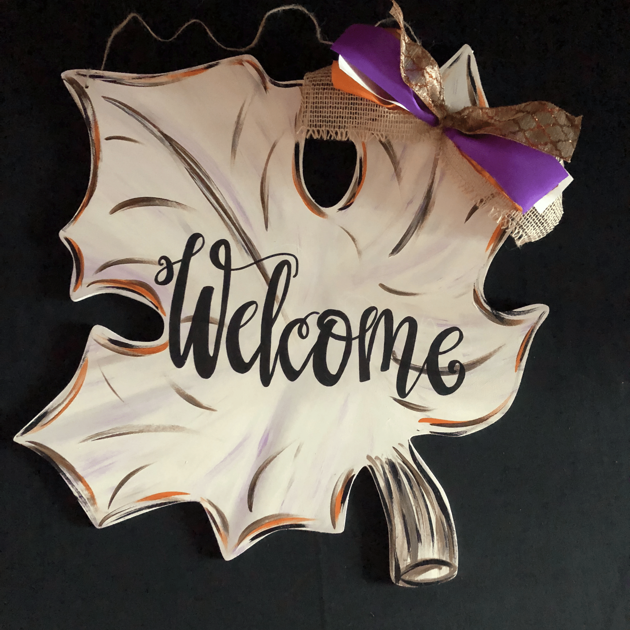 Orange Fall Leaf Wooden Custom Door Sign Home Decor With Bow