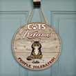 Wooden Circle Door Sign Home Decor Custom Name Cats Welcome People Tolerated